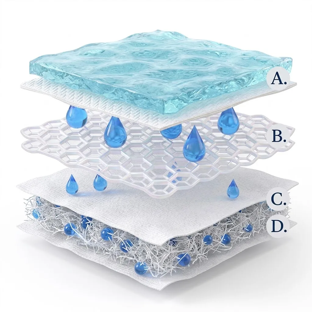 Exploded view of the four Primasentials absorbent layers